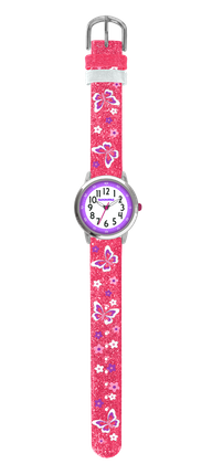 CLOCKODILE Błyszczący różowy zegarek dziewczęcy z motylami BUTTERFLIES