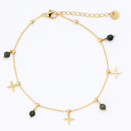 Bransoletka na stopę stal chirurgiczna pozłacana 14k złotem, kamienie - BST1561