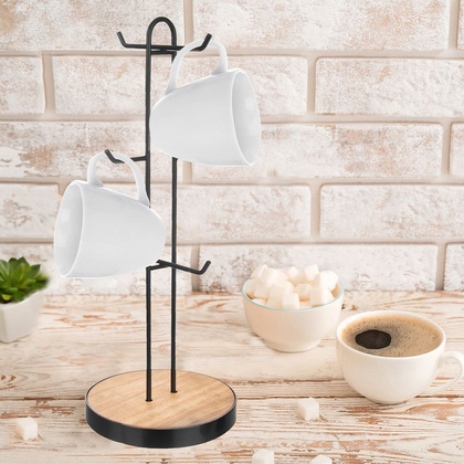 Stojak na kubki filiżanki metalowy wieszak kuchenny na 6 kubków czarny 15,5x40 cm RADKA