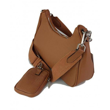 Włoska listonoszka, przewieszka ,Vera Pelle srebrne okucia ,szeroki pasek, Camel VP742C