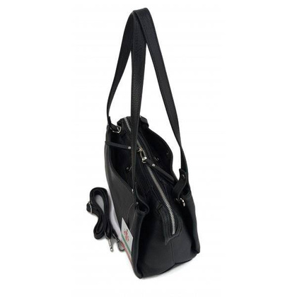 Klasyczna miękka torebka na ramię ,trzy komory ,Włoska skórzana Vera Pelle , Czarna LB35N