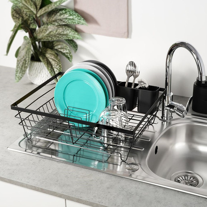 Suszarka na naczynia talerze kubki sztućce czarna ociekacz do naczyń loft