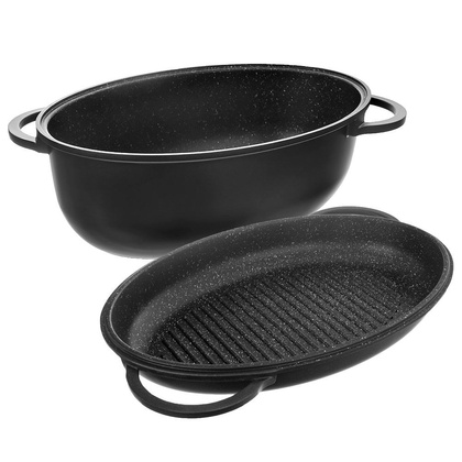 Brytfanna granitowa owalna do pieczenia smażenia patelnia grillowa 2w1 10 l GRANDE