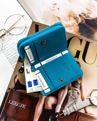 Portfel damski ze skóry naturalnej w piórka