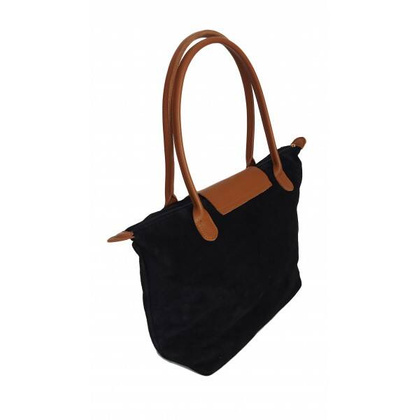 Duża zamszowa włoska torba XL- A4 , worek shopper na ramię Vera Pelle Czarny z Camelem VKA41NC