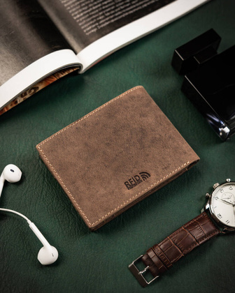 Skorzany portfel meski z kieszonka na karte