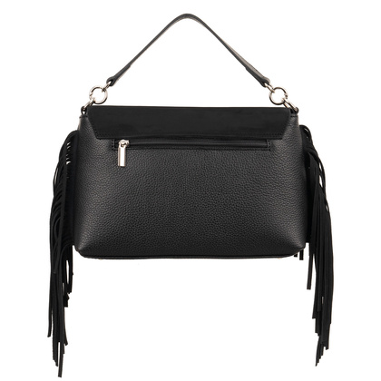 Średniej wielkości torebka Canaletto ze skóry naturalnej z welurową klapką i ozdobnymi frędzlami TD853F