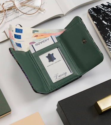 Mały, skórzany portfel damski w opalizujące kwiaty