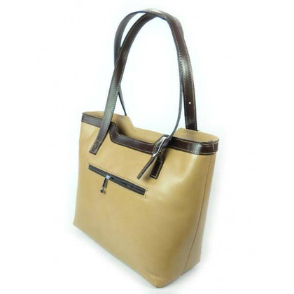 VERA PELLE TOREBKI SKÓRZANE NA RAMIĘ A4 BEŻ Z BRĄZEM V19TN