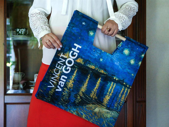 Torba z drewnianym uchwytem - V. van Gogh, Gwiaździsta noc nad Rodanem (CARMANI)