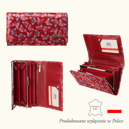 Duży czerwony portfel damski BajuBaj ze skóry licowej z biglem PD1602s86