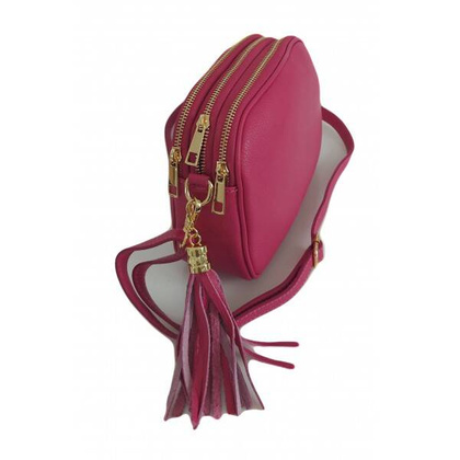 Listonoszka trzy komory frędzelek, złote okucia Vera Pelle Fuksja VP3KZFUK