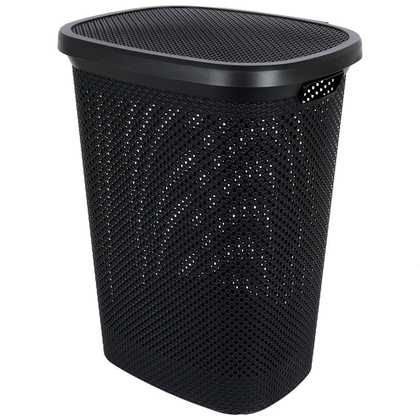 Kosz na pranie pojemnik łazienkowy na odzież bieliznę z pokrywą czarny 60 l