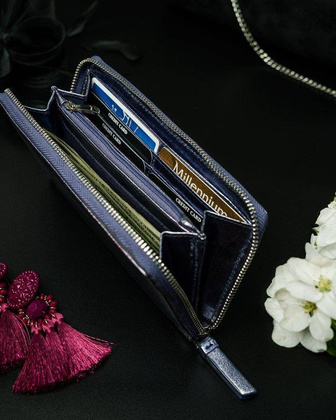 Przepiękny błyszczący portfel damski piórnik, marki Pierre Andreus®