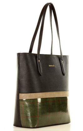 MONNARI Torebka miejski shopper bag czarny z zielonym - min. zamówienie 20 / 50 / 100 szt.