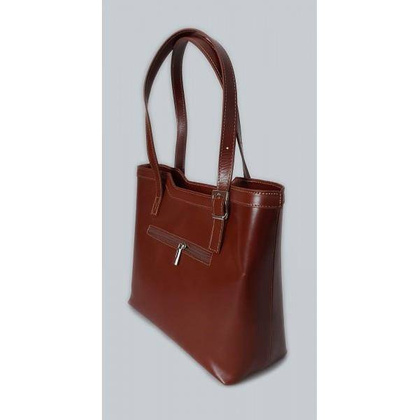 Włoska skórzana torebka na ramię Vera Pelle ,,format A4, Brązowa V19M