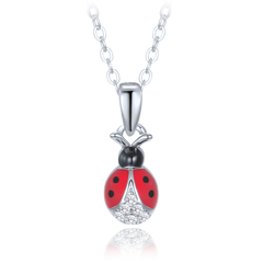 MINET Dziecięcy srebrny naszyjnik czerwona biedronka z cyrkoniami