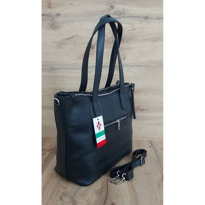 Trzy komory,duża Włoska skórzana torba na ramię mieści A4 ,Vera Pelle Czarna  WA554N