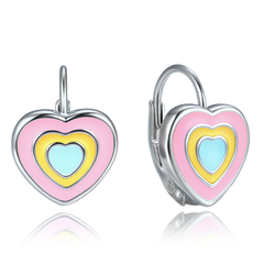 MINET Dziecięce srebrne kolczyki tęczowe serca
