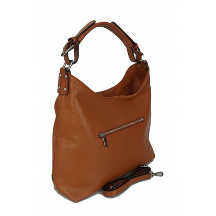 Skórzany Włoski worek ,torba na ramię Vera Pelle miękka ,pojemna Camel VORX12C