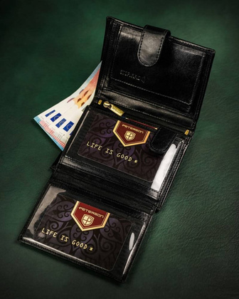 Skorzany portfel meski zapinany na zatrzask