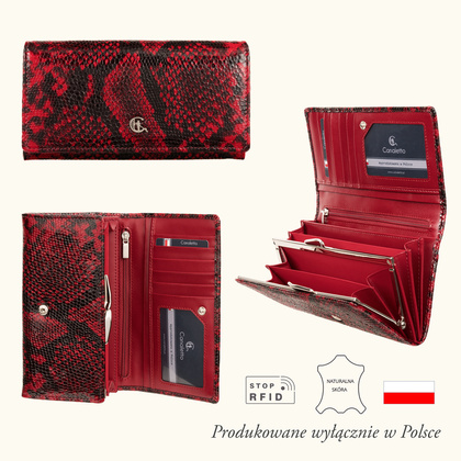 Duży czerwony portfel damski wąż RFID Canaletto PD1602s268