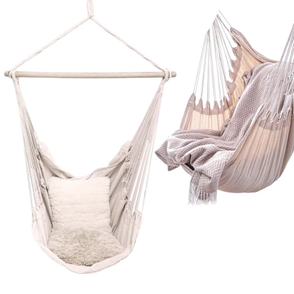 Hamak brazylijski fotel wiszący podwieszany huśtawka bujak krzesło brazylijskie beżowy