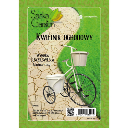 Kwietnik ogrodowy rower 3-kołowy 2 doniczki biały