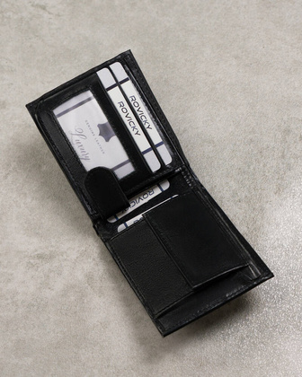 Skorzany portfel meski z kieszonka na rewersie