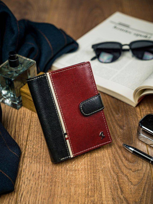 Pionowy portfel męski dwukolorowy, skóra naturalna hq