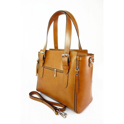 Włoska torebka skórzana, kuferek mieści A4 ,Vera Pelle ,Camel  V884C