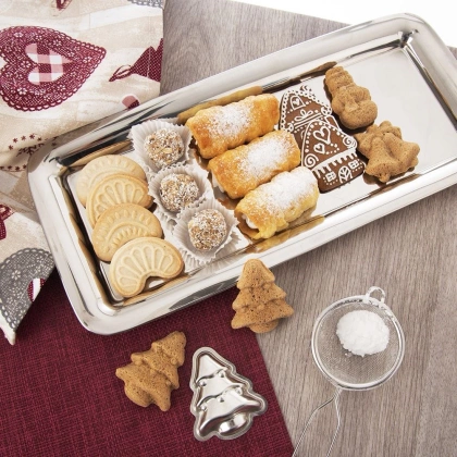 Stalowa taca do serwowania talerz na przekąski kanapki 39x17 cm