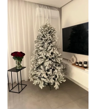 Choinka sztuczna PE02 220 cm biała  ośnieżona  z metalowym stojakiem