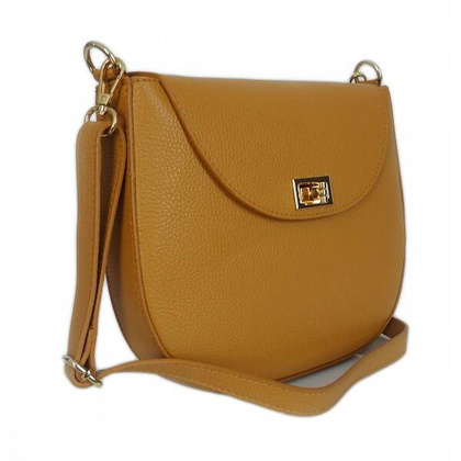 Włoska skórzana listonoszka podkówka Vera Pelle , pojemna złote okucia Camel VPP38C