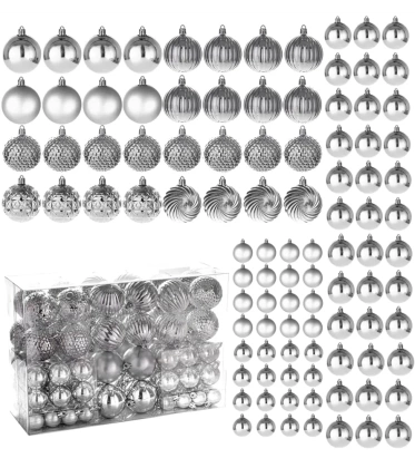 Bombki choinkowe komplet 100 szt. nietłukących plastikowych bombek  - Srebrny