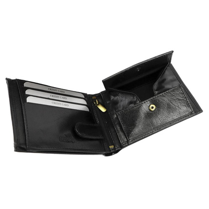 Cienki portfel męski z naturalnej skóry licowej ze schowkiem na suwak