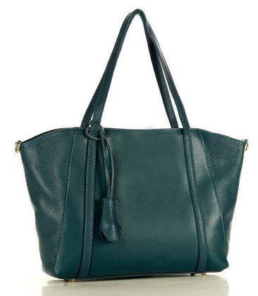 Shopper bag skórzana torebka na ramię trapez - MARCO MAZZINI szmaragdowa zieleń - min. zamówienie 20 / 50 / 100 szt.