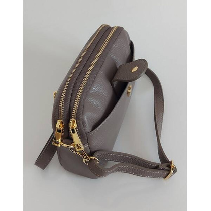 Włoska skórzana listonoszka ,dwie komory złote okucia Vera Pelle Szara VPG38G