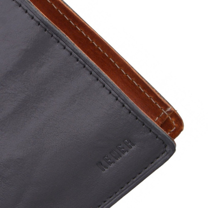 Portfel męski skórzany KEMER 348M/J Czarny / Jasny brąz - min. zamówienie 20 / 50 / 100 szt.