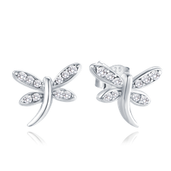 MINET Kolczyki srebrne ważki z białymi cyrkoniami