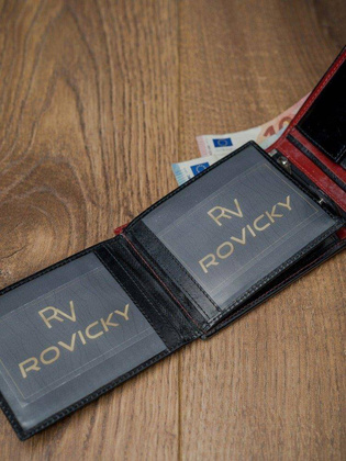 Skórzany portfel męski poziomy ze skóry n992-vt2 black-red