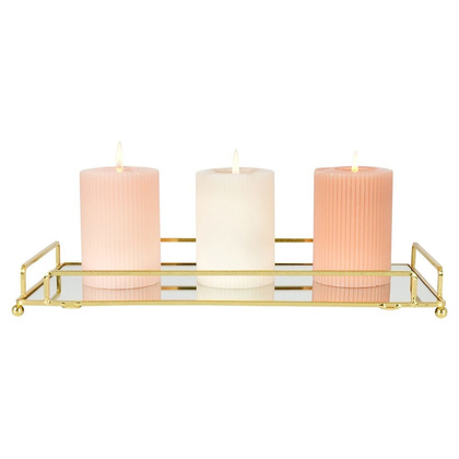 Taca na świece lustrzana prostokątna złota metalowa / podstawka pod świeczki 34x16,5 cm