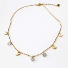 Naszyjnik stal szlachetna pozłacana 14k złotem, celebrytka SERCA cyrkonie NST2237