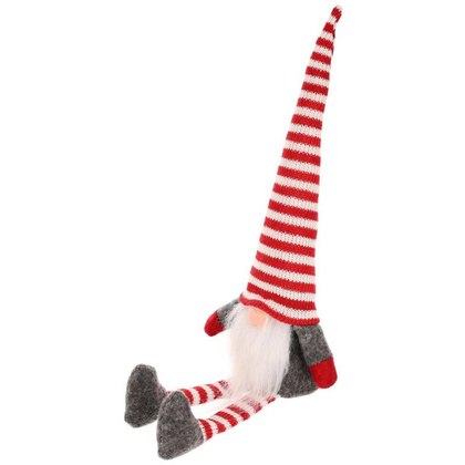 SKRZAT GNOM DEKORACYJNY SIEDZĄCY 30+10 CM Z CZAPKĄ I NÓŻKAMI W PASKI