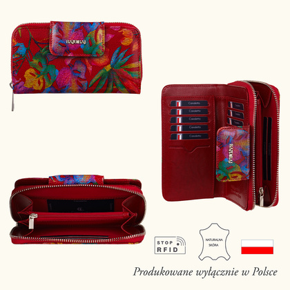 Czerwony portfel damski BajuBaj ze skóry naturalnej – funkcjonalność i styl w jednym PD2006s116 RFID