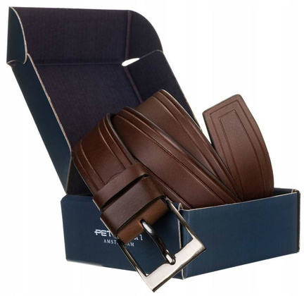 Skórzany pasek męski z klasyczną klamrą Peterson Brązowy
