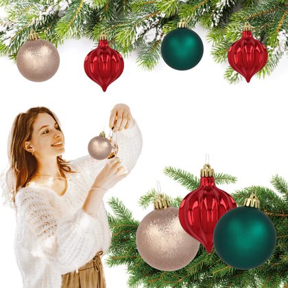 Zestaw 12 bombek choinkowych 6cm – zielone, złote, czerwone, w tubie