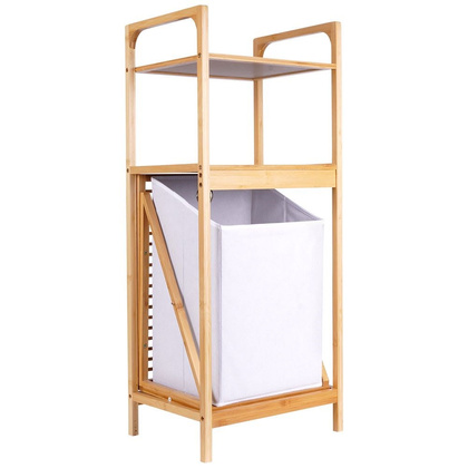 Regał łazienkowy z koszem na pranie bambusowy