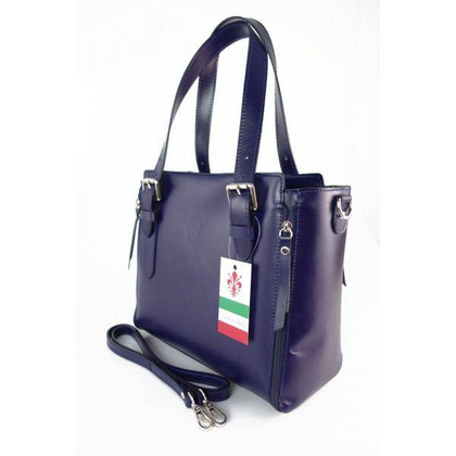 Włoska torebka skórzana, kuferek mieści A4 ,Vera Pelle ,Granatowa  V884BS