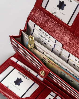 Duży, skórzany portfel damski na zatrzask z systemem rfid